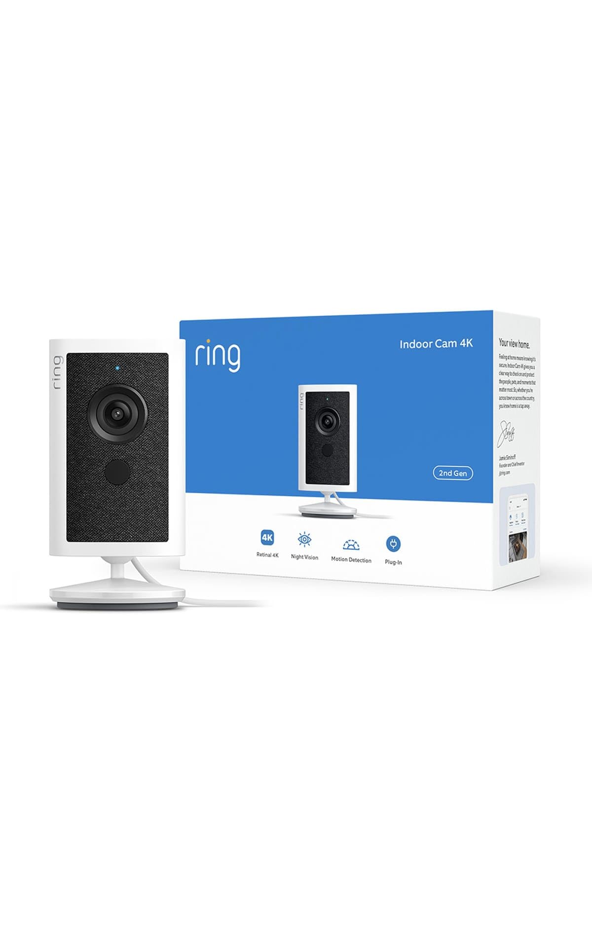 Ring Indoor Cam 4K (newest model), Plug-In, Retinal 4K, Auto HDR, true-color Night Vision in low light, home or business secu