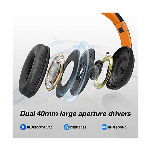 Wireless-Headphones-Over-Ear-WorWoder-50-Hrs-Playtime-Bluetooth-Headphones-Foldable-Hi-Fi-Stereo-Soft-Earmuffs-Light-Weight-Built-in-HD-Mic--Wired-Mode-for-Cellphone-PC-TV-Black-Orange WorWoder Wireless Headphones Over Ear, 80 Hours Playtime Bluetooth Headphones, Hi-Fi Stereo Sound with Microphone…