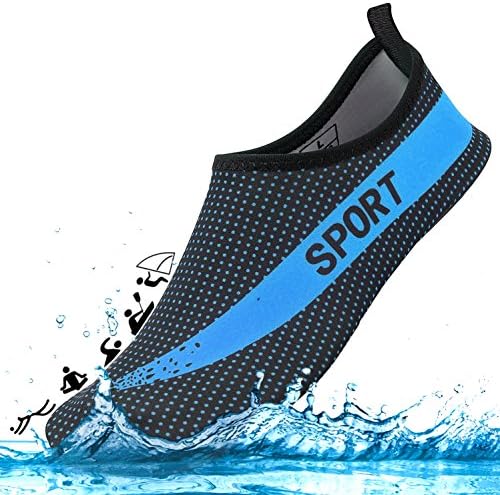 DCZTELG Outdoor Summer Water Shoes For Men Women Couple 350 v2 Stretchy Durable Sole Barefoot Quick-Dry Beach Yoga Aqua Socks For Pool (4-Blue/Black, L(W9.5-10.5/M:8.5-9))