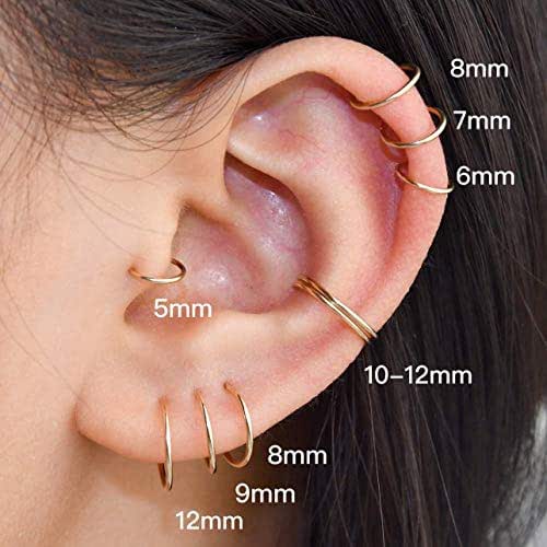 Small Gold Huggie Hoop Earrings for Cartilage Nose Helix
