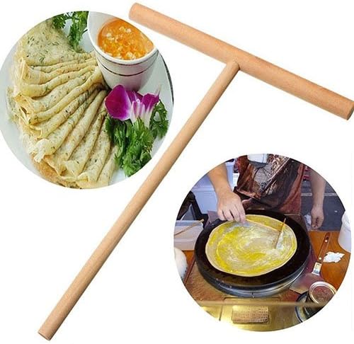 Sukisuki T Shape Wooden Spreader Stick Crepe Maker Pancake Batter Wooden Rake Batter Pancake Crepe Spreader Kitchen DIY Spreader Baking Tools for Tortilla, Eggs, BBQ