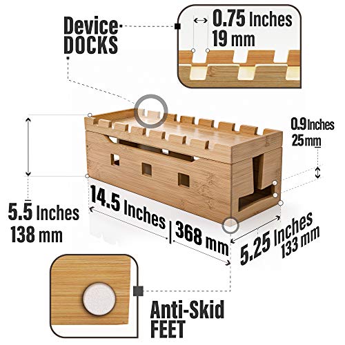 Prosumer's Choice Natural Bamboo Power Cable Management Cord Box with 7 Device Rack - Thumbnail 2