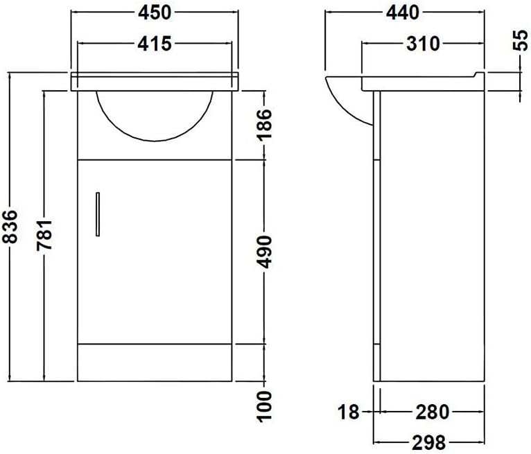 Mayford Floor Standing 450mm Cabinet & Basin 1, Gloss White, 450mm*300mm - Image 4