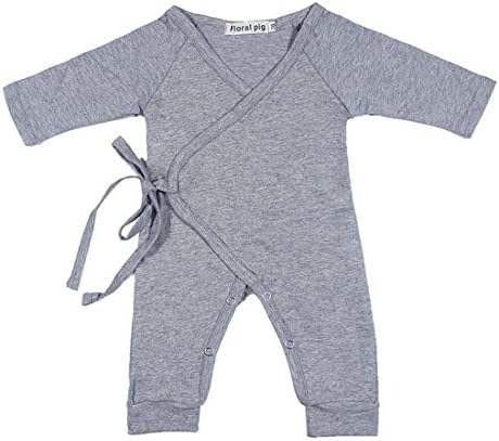 Newborn Baby Boys Girls Long Sleeve One Piece Layette Romper Back with Angel Wing (0-6M, grey)