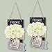 BOARDERR Rustic Mason Jar Sconce Wall Decor with Fairy LED Strip Lights Home Decor Hanging Mason Jar Light Decor Set of 2 - Wood Printed Home(Large)