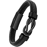 shegenfaiya Braided Leather Bracelet for Men Black with Stainless Steel Clasp - Perfect for Everyday Wear & Gifts Christmas & Valentine's Day