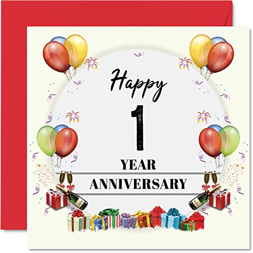 1st Anniversary Card for Wife or Husband, Party Balloons