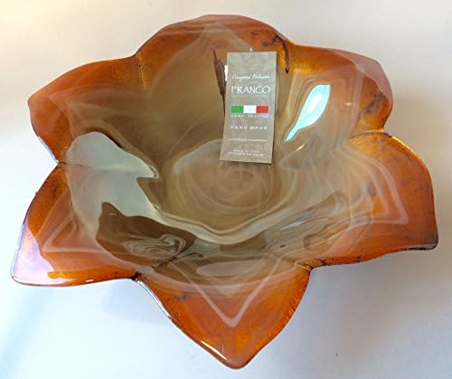 Franco Italian Murano Glass Open Dish Bowl Flower Italy Amber Latte 10"