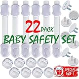 Limited SALE - Baby Safety Locks - 6 LATCHES, 8 CORNER GUARDS, 8 OUTLET PLUGS | Child Proof Cabinets, Cupboard, Drawers, Fridge | No Tools | 3M Adhesive, Adjustable Strap & Latch System, 22 Pack Kit