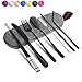 Reusable Utensils with Case - Lunch Utensil Case Black Portable Flatware Stainless Set with Case and Straw, Straight Straw, Knife, Fork, Spoon