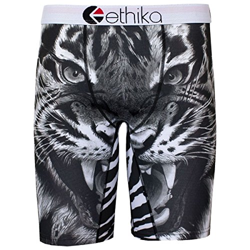 Ethika Men's Tiger Face Boxer Brief, Black/White, Large