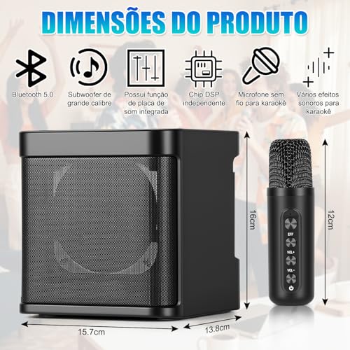 100 W Caixa de Som com Microfone, Alto-falante de Karaokê Bluetooth Portátil com 2 Microfones Sem Fio, Máquina de Karaokê, Portátil para Festas e Karaokê, Sistema de PA de Karaokê HD