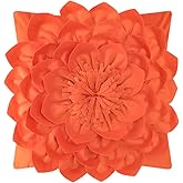 OiseauVoler Decorative 3D Flower Throw Pillow Covers Handmade Cushion Cases for Sofa Car Bed Home Room Decor 18 x 18 Inch Orange