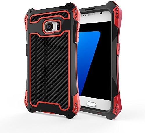 Galaxy S7 Edge Case,Truevaluetech Newest Aluminum Alloy Metal Extreme Shockproof Military Bumper Heavy Duty Sturdy Protective Cover Shell Case for Galaxy S7 Edge SM-G935 A V T S (BLACK+RED)