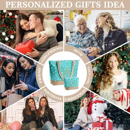 YOOLIFE INITIAL TOTE BAG FOR WOMEN – WOMENS MONOGRAMMED TOTE BAG PERSONALIZED BEACH TOTE BAG CHRISTMAS GIFTS BIRTHDAY GIFTS MONOGRAMMED GIFTS LETTER C