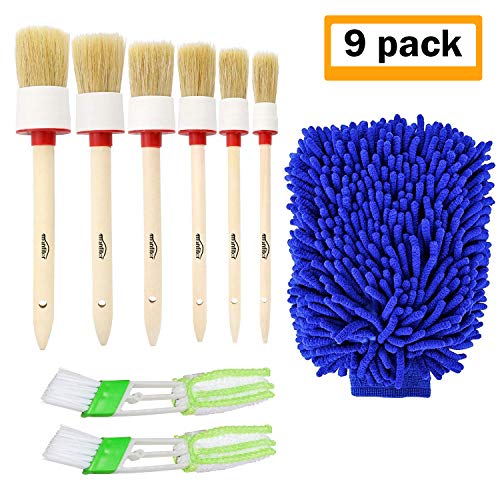 Manfiter Detailing Brush Set, Auto Detail Brush Set with a Car Wash Mitt and 2 pack Car Air Vent Duster for Car Motorcycle Automotive Cleaning Wheels, Dashboard, Interior, Exterior, Leather, Air Vents - Thumbnail 7