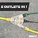 Iron Forge Cable 2 Foot Lighted Outdoor Extension Cord with 3 Outlets - 12/3 SJTW Heavy Duty Yellow Extension Cable 3 Prong - Multiple Outlets