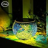 Solar Glass Ball Table Lamp Mosaic Lights 2 Pack Waterproof Night Light for Home, Garden, Patio Decoration,Ideal Gifts (Multicolor)