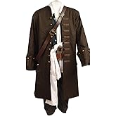 Nasfotim Men's Medieval Pirate Jacket Steampunk Coat Captain Adult Halloween Cosplay Costume Deluxe Set