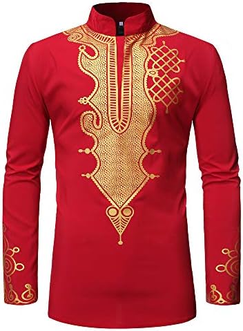 Mens Dashiki African Tribal Clothing Printed Long Henley Shirt Traditional Ethnic Slim Fit Outfit Plus Size