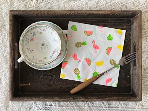 WallyE Flamingo Party Supplies, Luau hawaiian Aloha Tropical Decoupage 3-ply Gold Foil Print Paper Napkins,20 Pack