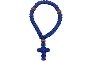 BOVEMEE 1Pc Handmade Christian 33 Knot Orthodox Greek Omboskoini Prayer Rope Protection Blessing Cross Charm Tassel Car Hanging Charm (Blue)