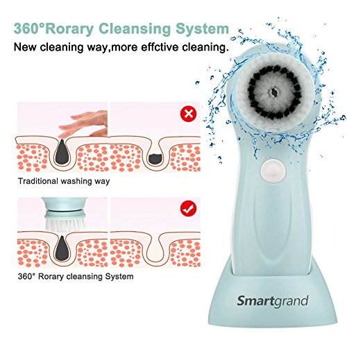 Face Brush Smartgrand Skin Cleansing Brush Rechargeable Waterproof Electric Spin Cleansing System and Gentle Exfoliating for All Skin Types with 3 Facial Cleansing Brush Heads - Thumbnail 3