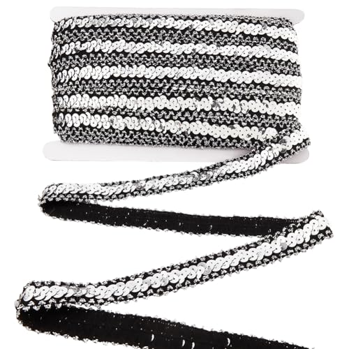 CABODYALS 18.29M 20mm Silver Elastic Sequin Ribbon Trim Glitter Flat Paillette Beads Strips Sparkle Stretch Sequins Trimming for Sewing Making Party Costume Halloween Xmas Decor Gift Wrapping Diy