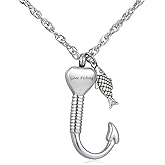 Gredstar Gone Fishing Urn Necklace for ashes Fish hook Cremation Urn Pendant Fishing in heaven Keepsake Jewelry