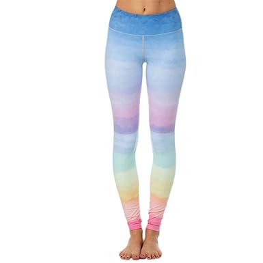 YUAN Sport Leggings Bunt Damen Strumpfhose Yoga Hose Mehrfarbig Print Workout Fitness Running Legging Hosen