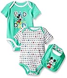 Disney Baby Mickey Mouse 2 Pack Bodysuit with Bib, Multi/Green, 3/6 Months