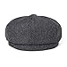 BOTVELA Men's 8 Piece Wool Blend Newsboy Flat Cap Herringbone Pattern in Classic 5 Colors (Black, XL)