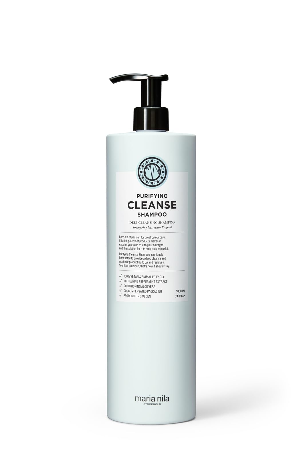 Maria Nila Purifying Cleanse, Clarifying/Deep Cleansing Shampoo, For hair that needs a Reset, Removes Build-up & Product Residue, Peppermint & Aloe Vera Refresh and Condition Hair & Scalp, 1000 ml — image 1