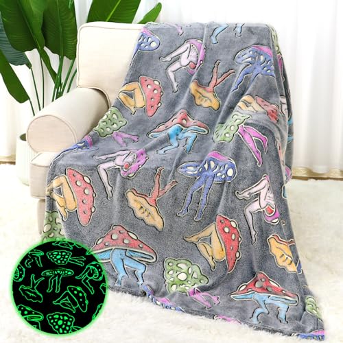 Photo 1 of Mushroom Blanket Glow in The Dark Blanket for Kids Adult Mushroom Gifts for Women Girls Cute Mushroom Cottage Decor Soft Fleece Mushroom Throw Blanket for Bed Couch Sofa