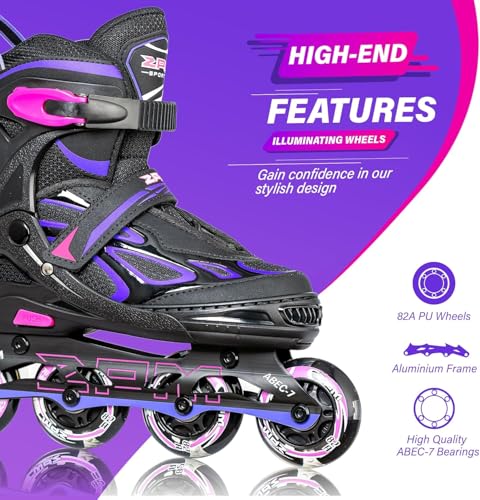 2PM Sports Adjustable Inline Skates for Girls and Boys Women Men, Sizes 30-33, 34-37, 38-41 and 42-44