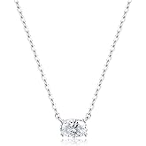 JEMUALE Sterling Silver Necklace for Women Solitaire Oval Pendant Neckalce Dainty Sparkling Cubic Zirconia Necklaces for Women Silver Jewelry Gifts