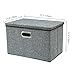 Zonyon Large Storage Box, 17.7’’ Sturdy Collapsible Fabric Storage Bin Container Basket Home Cube Organizer with Removable Lid for Bedroom,Closet,Shelves,Office,Grey,2 Packs