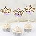 24 Packs Glitter Purple Diamond Gold Cupcake Topper Crown Princess Purple Bow Cake Dessert Birthday Anniversary Decoration