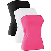 H HIAMIGOS 3 Pack Women's Strapless Cotton Long Tube Top Sleeveless Stretchy Cute Bandeau Tops Non Padded