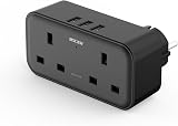 Mscien UK to EU Plug Adapter with 3 USB, 7-in-1 Travel Charger Black