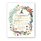 IHopes+ 8X10 Happiness can be Found in The Darkest Times Real Gold Foil Floral Watercolor Print(Unframed) Dumbledore Harry Potter Quote Nursery Decor Wall Art Wedding