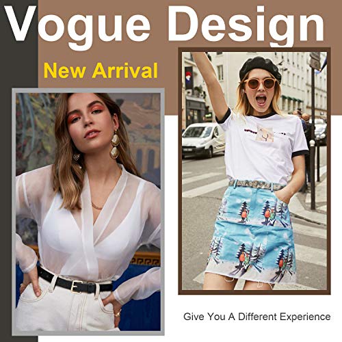 2 Pack Women Snakeskin Print PU Leather Belt for Pants Dress with Gold Color Pin Buckle By JASGOOD 0.9 Inch Wide Black + Grey