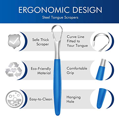 HANSGO Tongue Scraper Cleaner, 3PCS Stainless Steel Fresh Breath Tongue Scraper Metal Tongue Scraping Cleaner