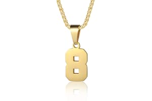 SUSOOK Number Necklaces Personalized Necklaces 18K Gold Plated Initial Number Pendant Stainless Steel Chain Sports Necklaces for Men Women