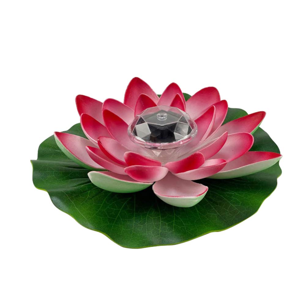 FRCOLOR Red Floating Lotus Lights Solar Pool Water Lily Floating Lantern Lifelike Lotus Flower for Courtyard Pool Pond Decoration