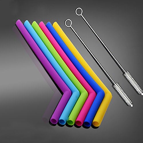 Hao Kaisen REGULAR SIZE Silicone Straws - Reusable Straws Extra Set 6 PCS Silicone Straws for 30 oz Yeti Tumbler/ Rtic Straws, 2 Cleaning Brushes