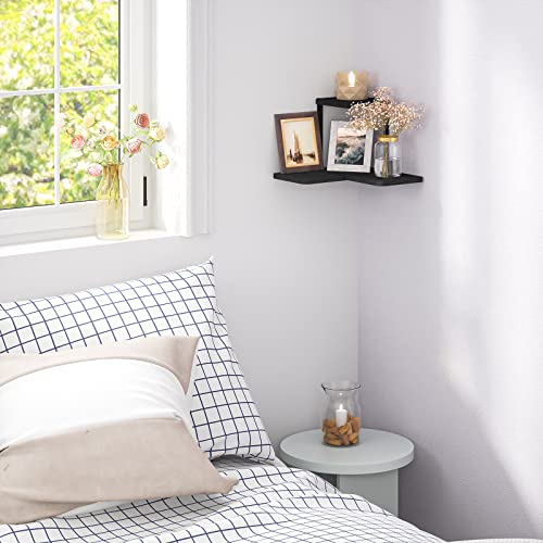 SRIWATANA Rustic Corner Shelf Wall Mounted, 2Tier Floating Wall