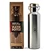 George Sportz Stainless Steel Insulated Sports Water Bottle (Complimentary Eco-Friendly Silicone Seal) BPA Free-Double Walled Vacuum Flask-Wide Mouth-Sleek Brushed Steel With a Bamboo Cap-20oz (600ml)