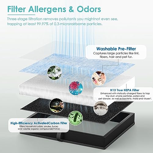 Flintar MK04 True HEPA Replacement Filter, Compatible With AROEVE Air Purifier MK04, MG04JH And