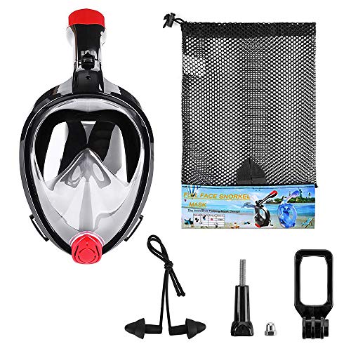 YSBER Snorkel Mask - Original Full Face Snorkeling and Diving Mask with 180° Panoramic Viewing - Detachable Camera Mount, Free Breathing, Anti-Fog and Anti-Leak (Black, S/M)
